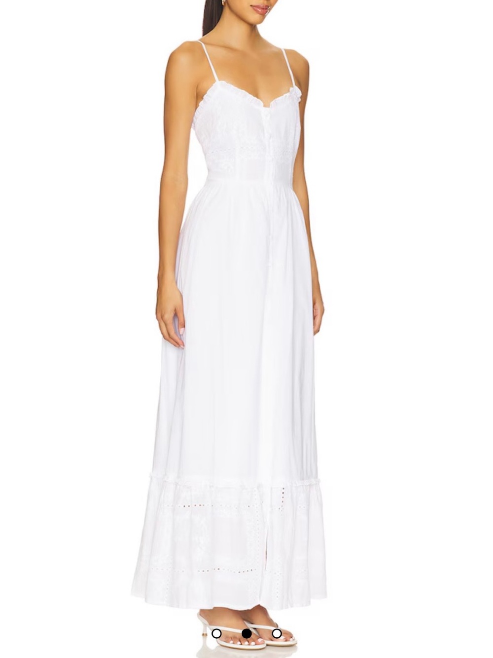 White Lace-Trim Maxi Dress with Spaghetti Straps